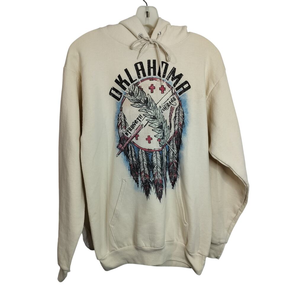 M836) Oklahoma Cream Shield Pullover Unisex Hoodie 'Courage & Strength' Small